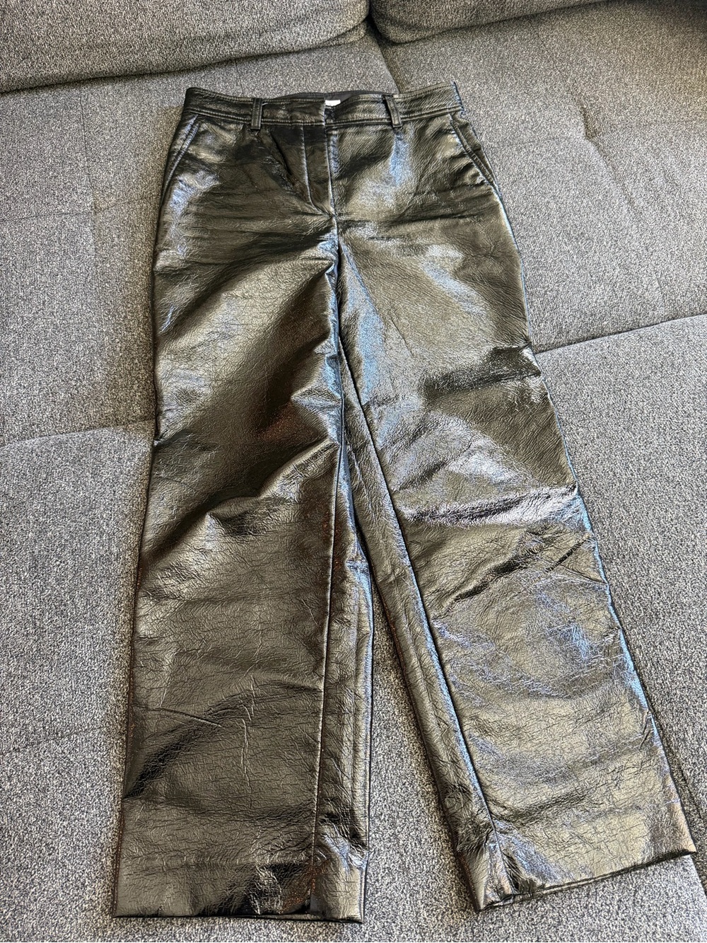 Babaton Black Faux Leather Wide-Leg Women’s Jeans